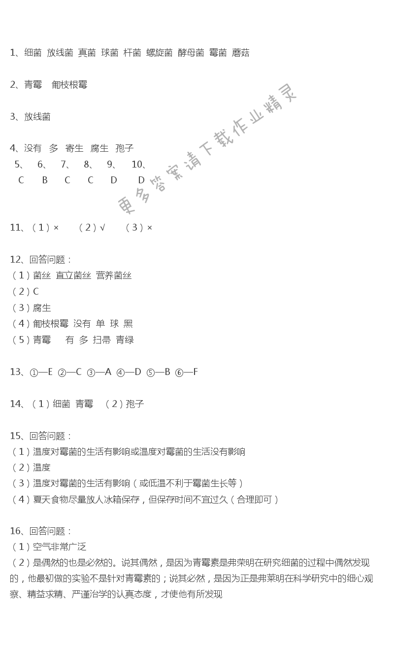 第13章课时11土壤里的微生物（2）课课练答案