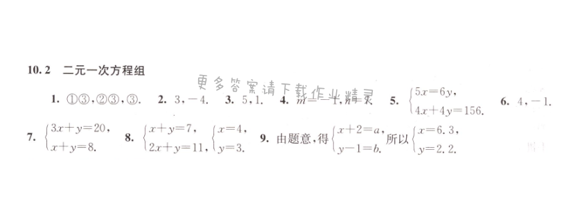 10.2二元一次方程组同步练习答案