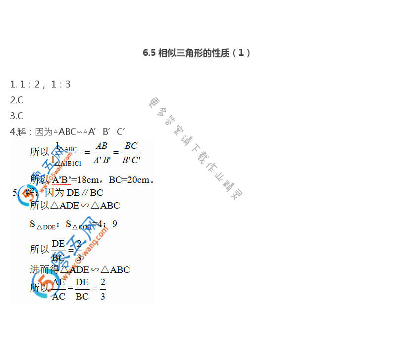 苏科版九年级初三下册数学补充习题答案第33页