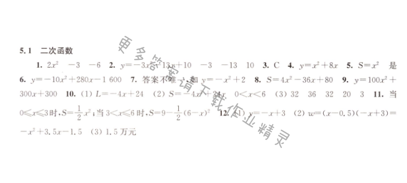 5.1 二次函数同步练习答案