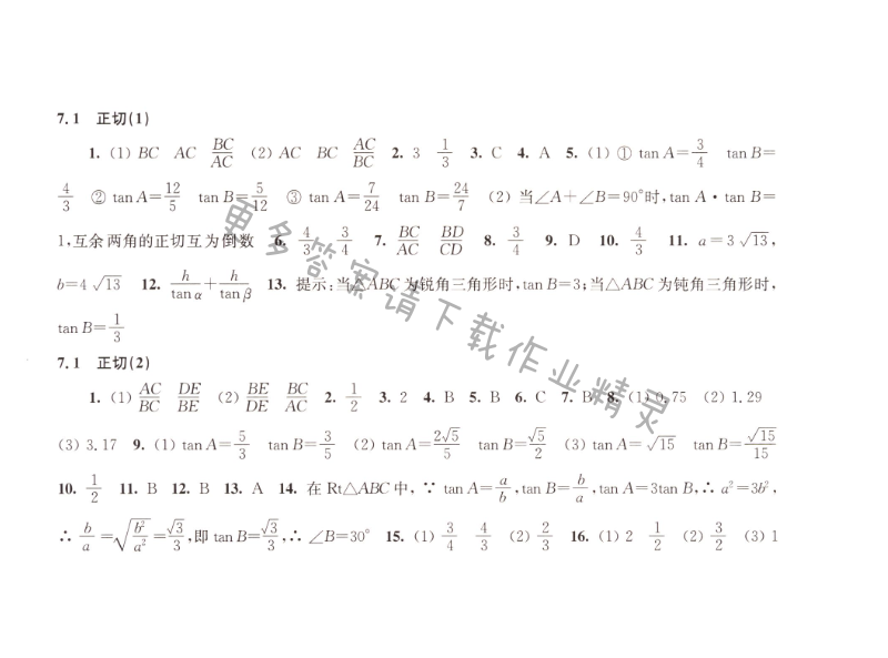 7.1正切同步练习答案