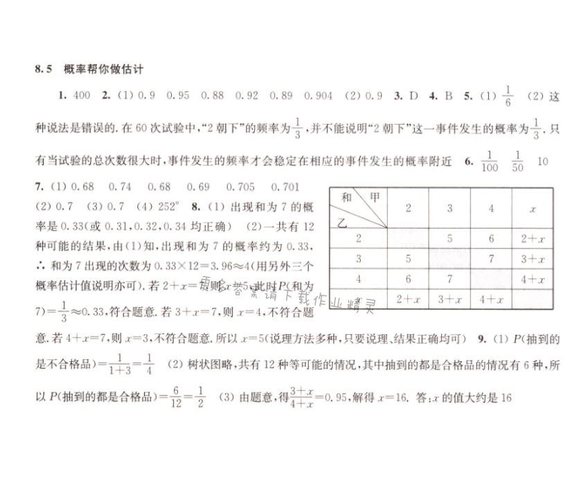 8.5概率帮你做估计同步练习答案