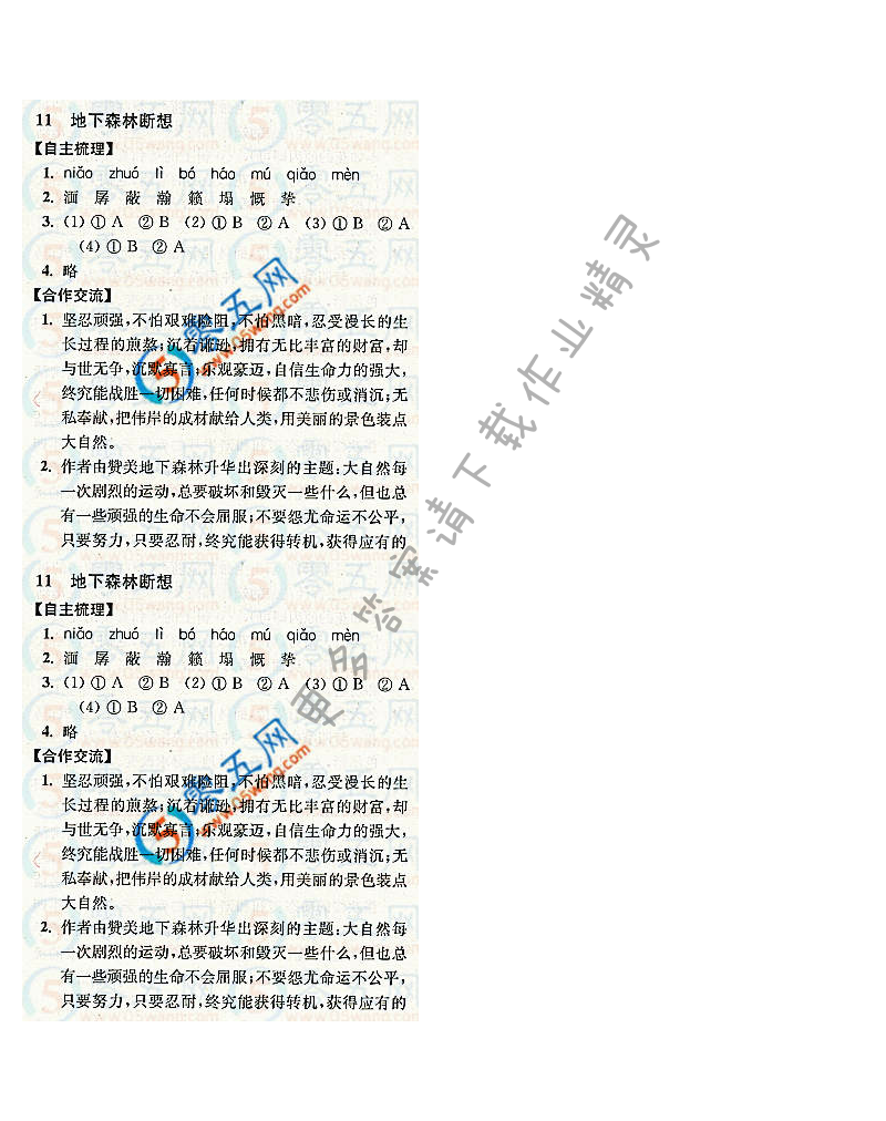 地下森林断想新课程自主学习与测评答案