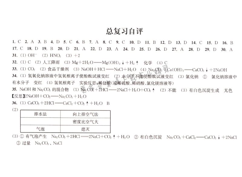 沪教版九下化学总复习自评同步练习答案