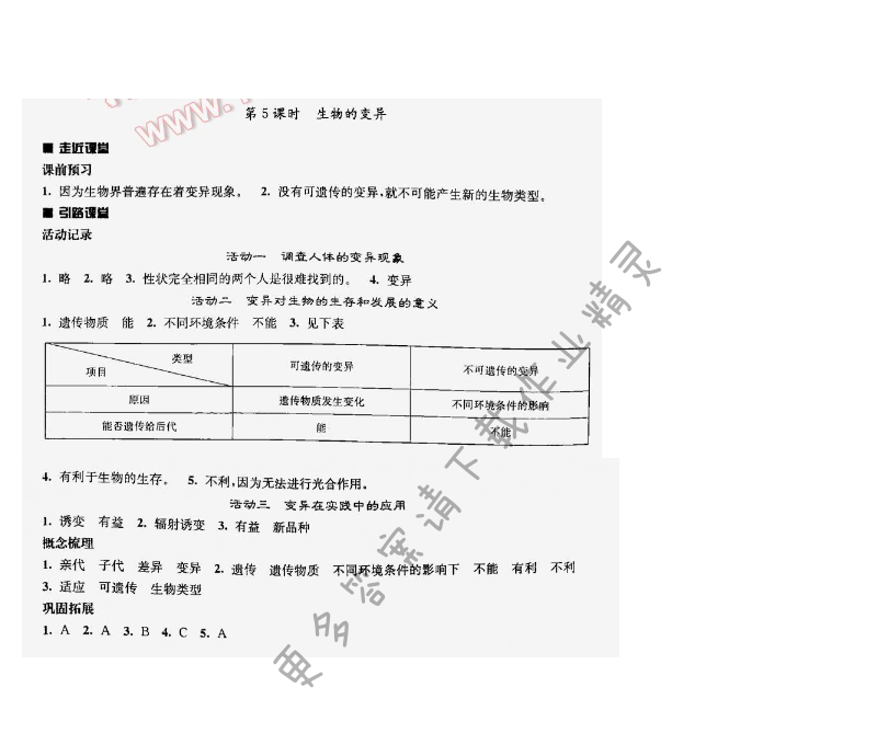 伴你学八年级生物下册苏教版第二十二章第5课时