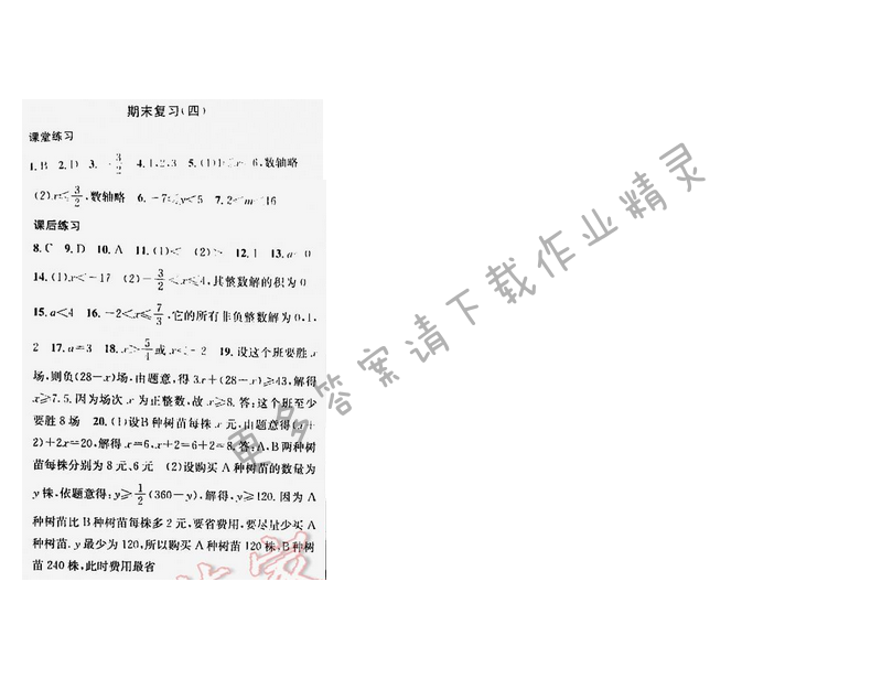 金钥匙课时学案作业本七年级数学下册江苏版期末复习（四）