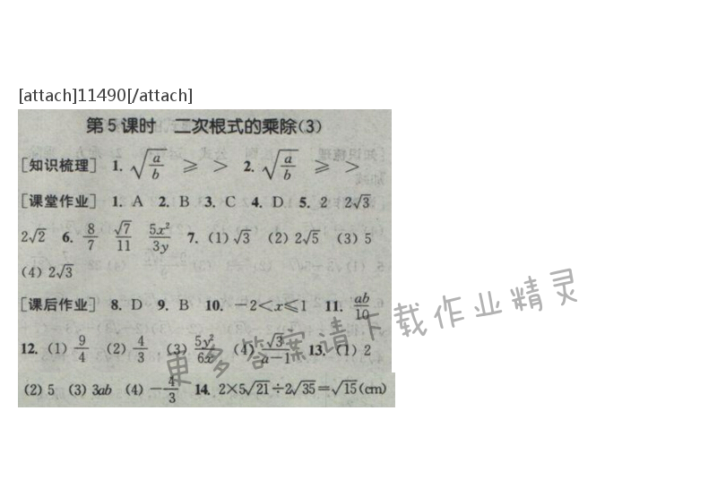 2017课时作业本八年级数学下册江苏版第12章第5课时