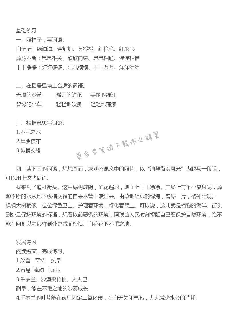 沙漠中的绿洲练习与测试答案