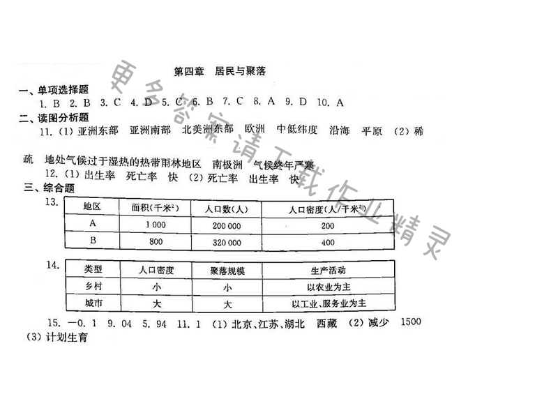 初中复习与能力训练地理苏科版七年级上册第四章