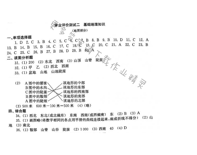初中复习与能力训练地理苏科版学业评价测试二