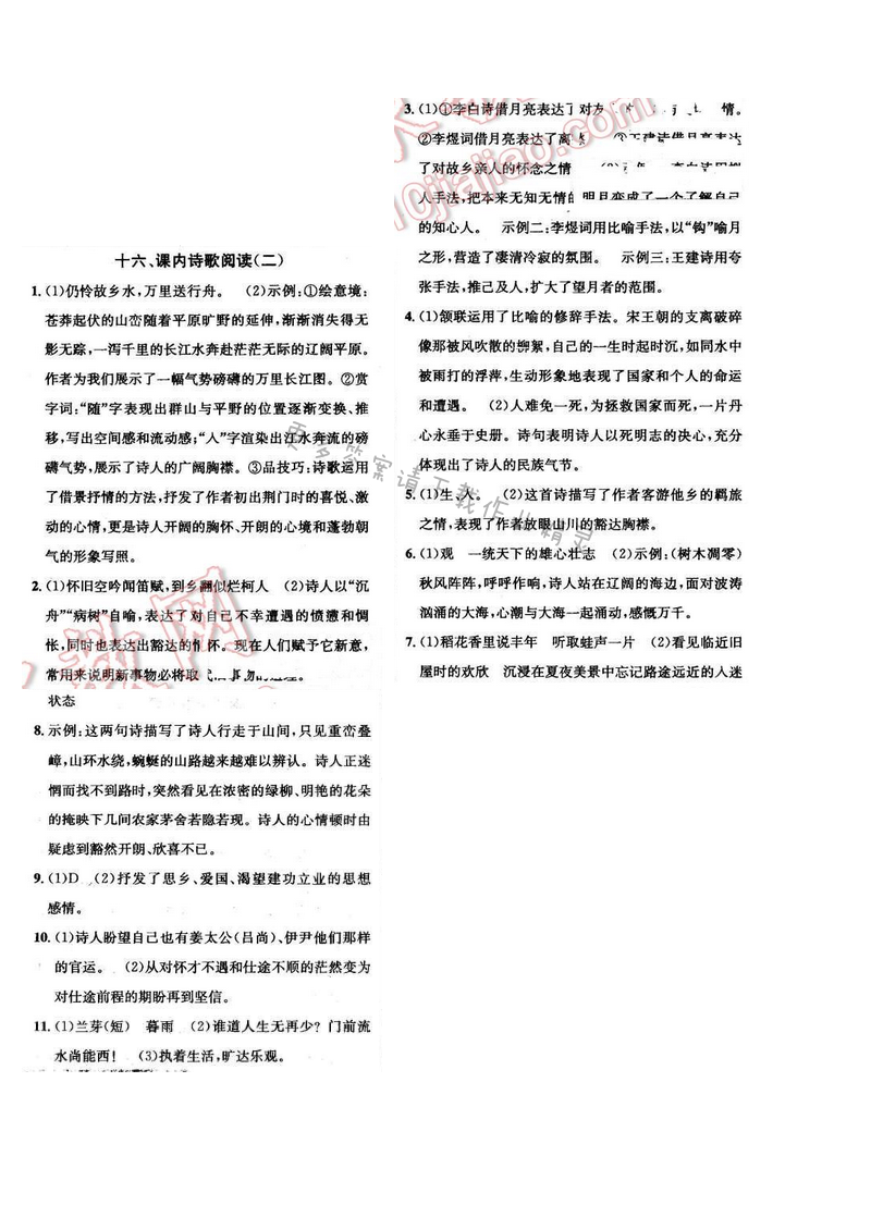 课时学案作业本九年级下册语文江苏版 总复习十六