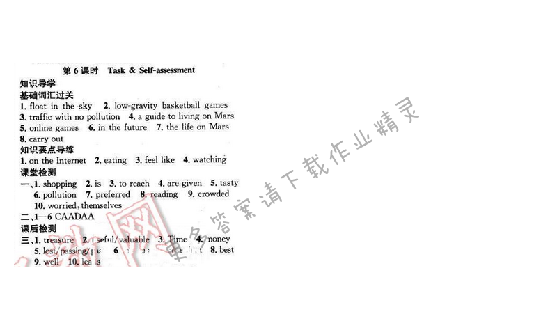 金钥匙课时学案作业本九年级英语下册江苏版Unit4第6课时