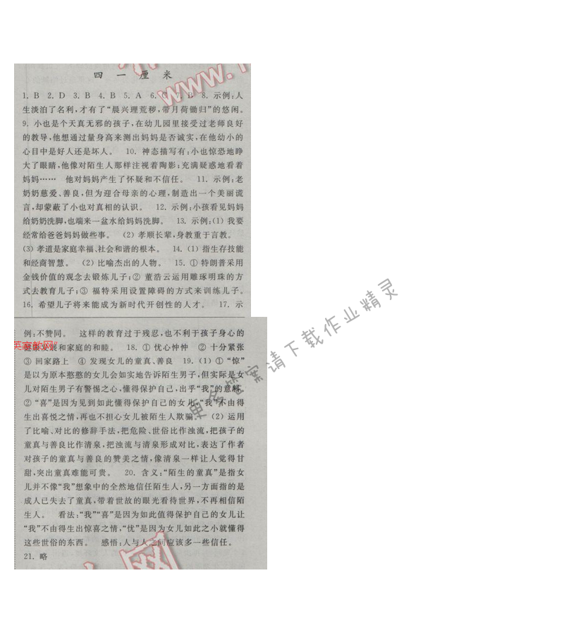 亮点给力提优课时语文九年级下册 第一单元 第四课