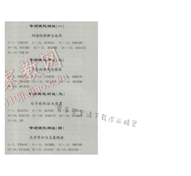 亮点给力提优课时语文九年级下册 专项提优测试（一）~（四）