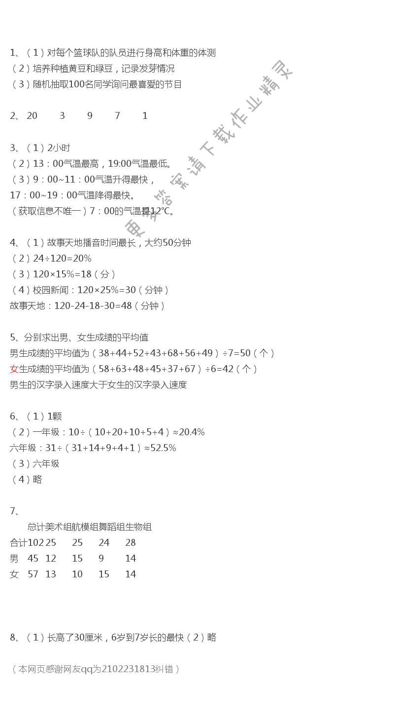 苏教版数学六年级下册教科书答案第101~105页