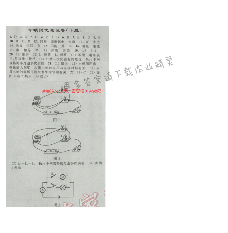 亮点给力九年级物理下册江苏版 专项提优测试卷（十三）