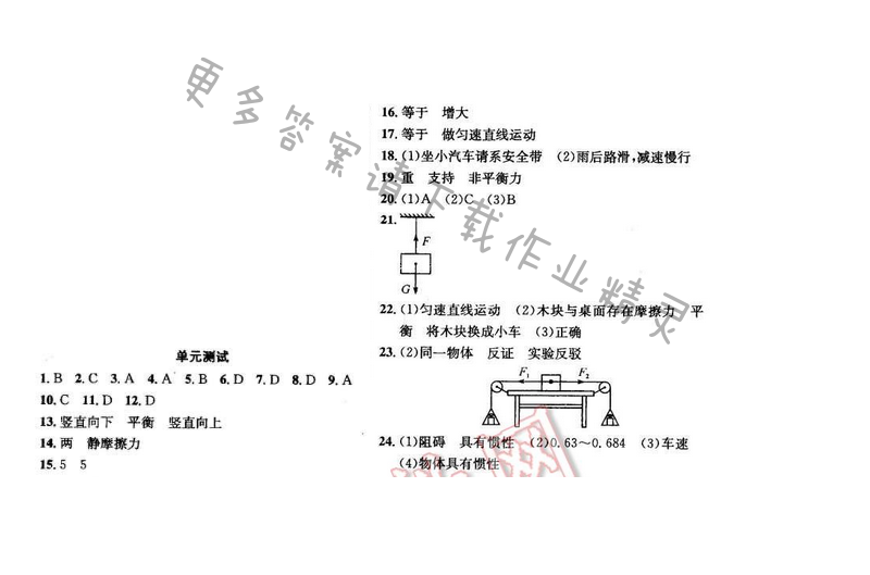 金钥匙课时学案作业本八年级物理下册 第九章 单元测试