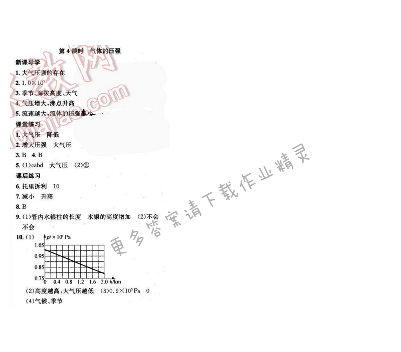 金钥匙课时学案作业本八年级物理下册 第十章 第4课时