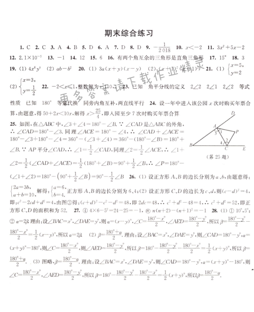 伴你学七年级数学下册苏科版 期末综合练习