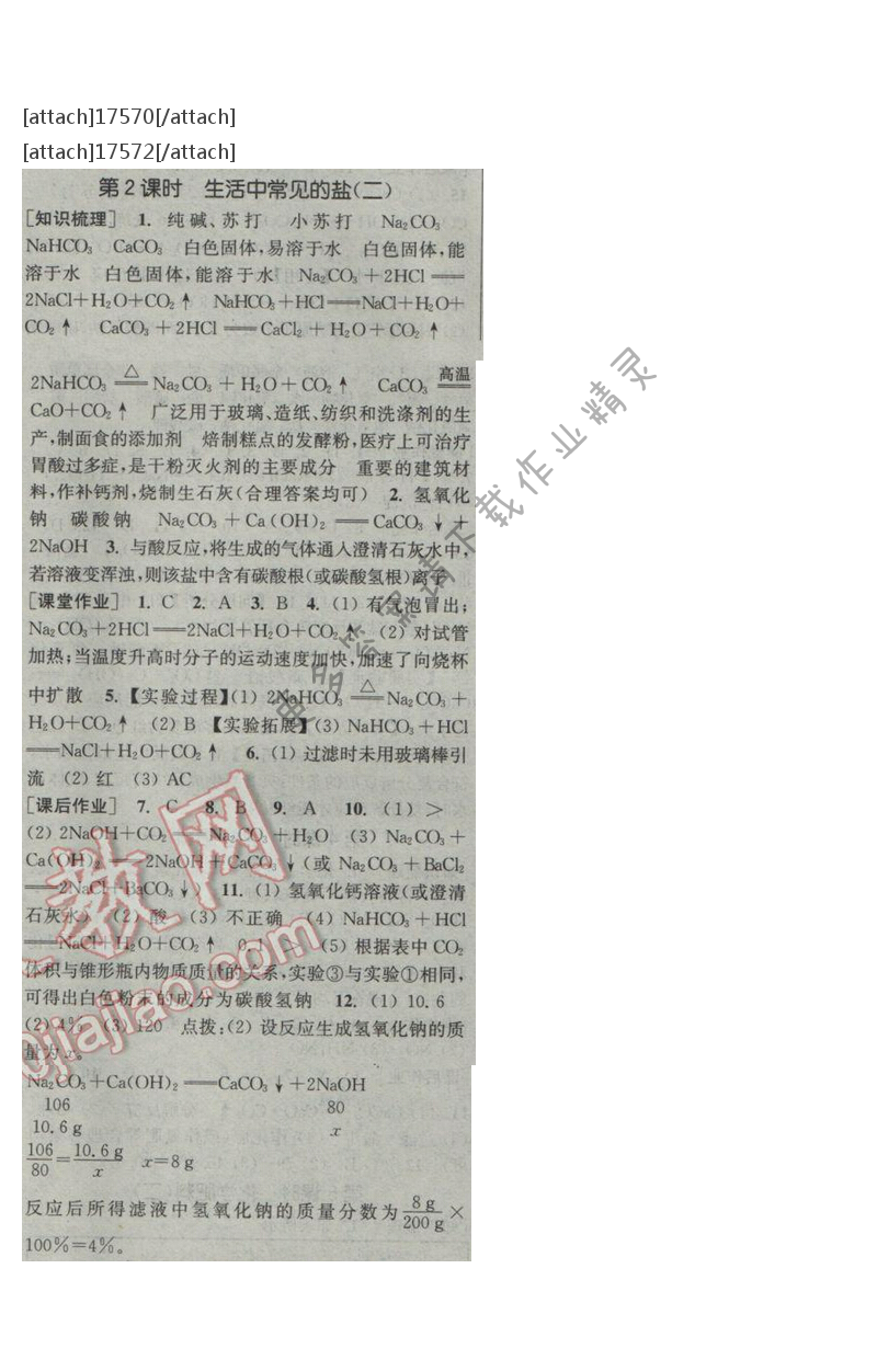 通城学典课时作业本九年级化学下册人教版 第十一单元 第二课时