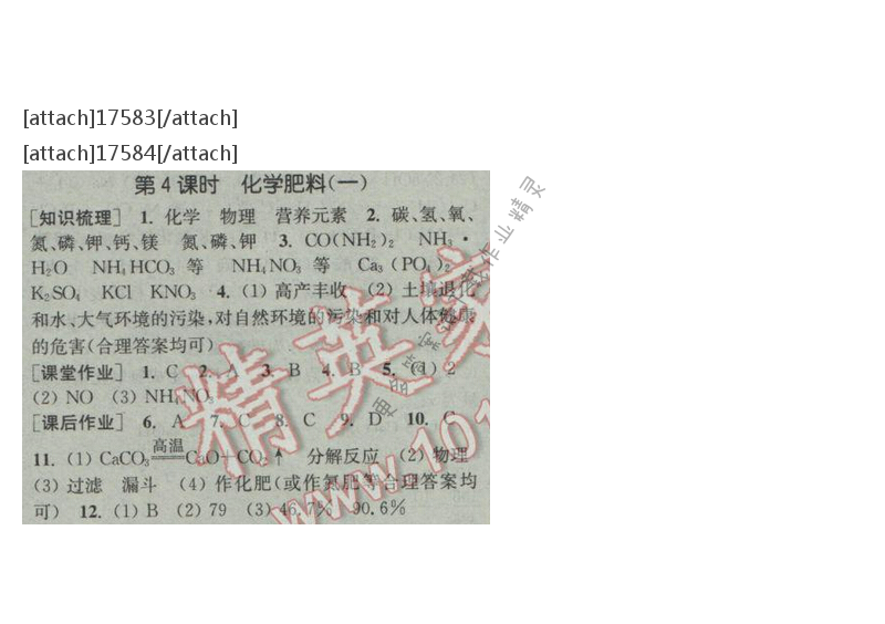 通城学典课时作业本九年级化学下册人教版 第十一单元 第四课时