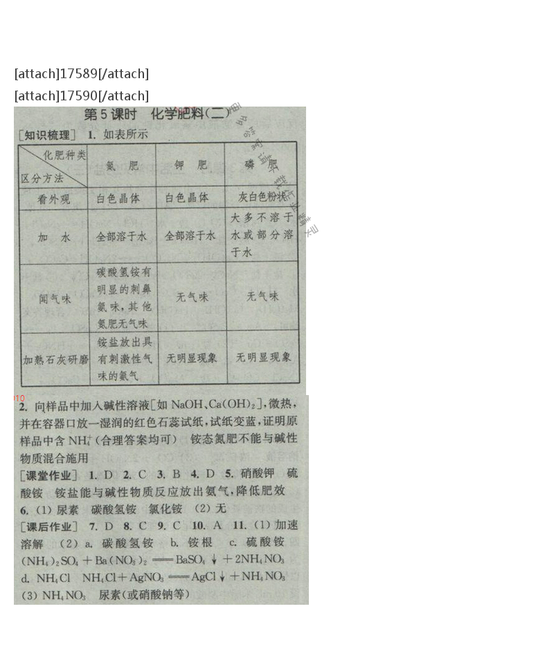 通城学典课时作业本九年级化学下册人教版 第十一单元 第五课时