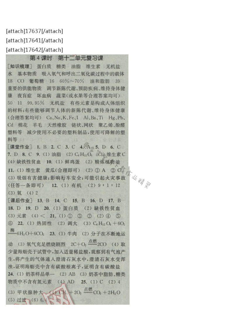 通城学典课时作业本九年级化学下册人教版 第十二单元 第四课时