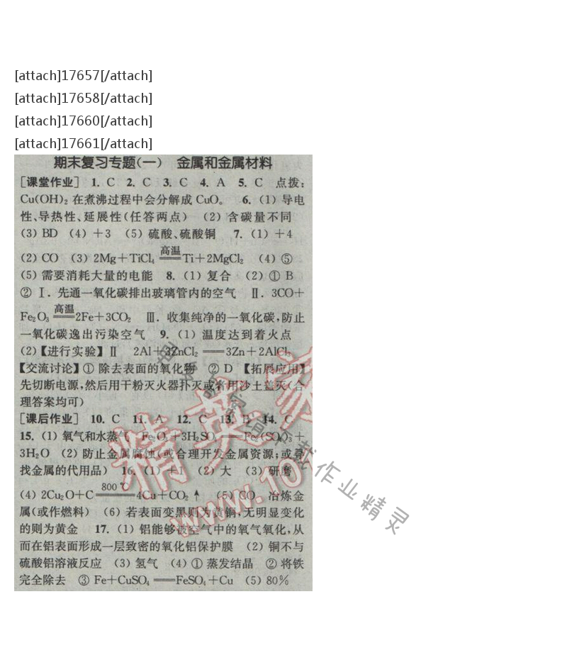 通城学典课时作业本九年级化学下册人教版 期末复习专题（一）