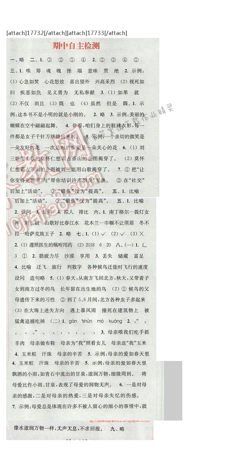 2017年通城学典五年级语文下册S版 期中自测卷