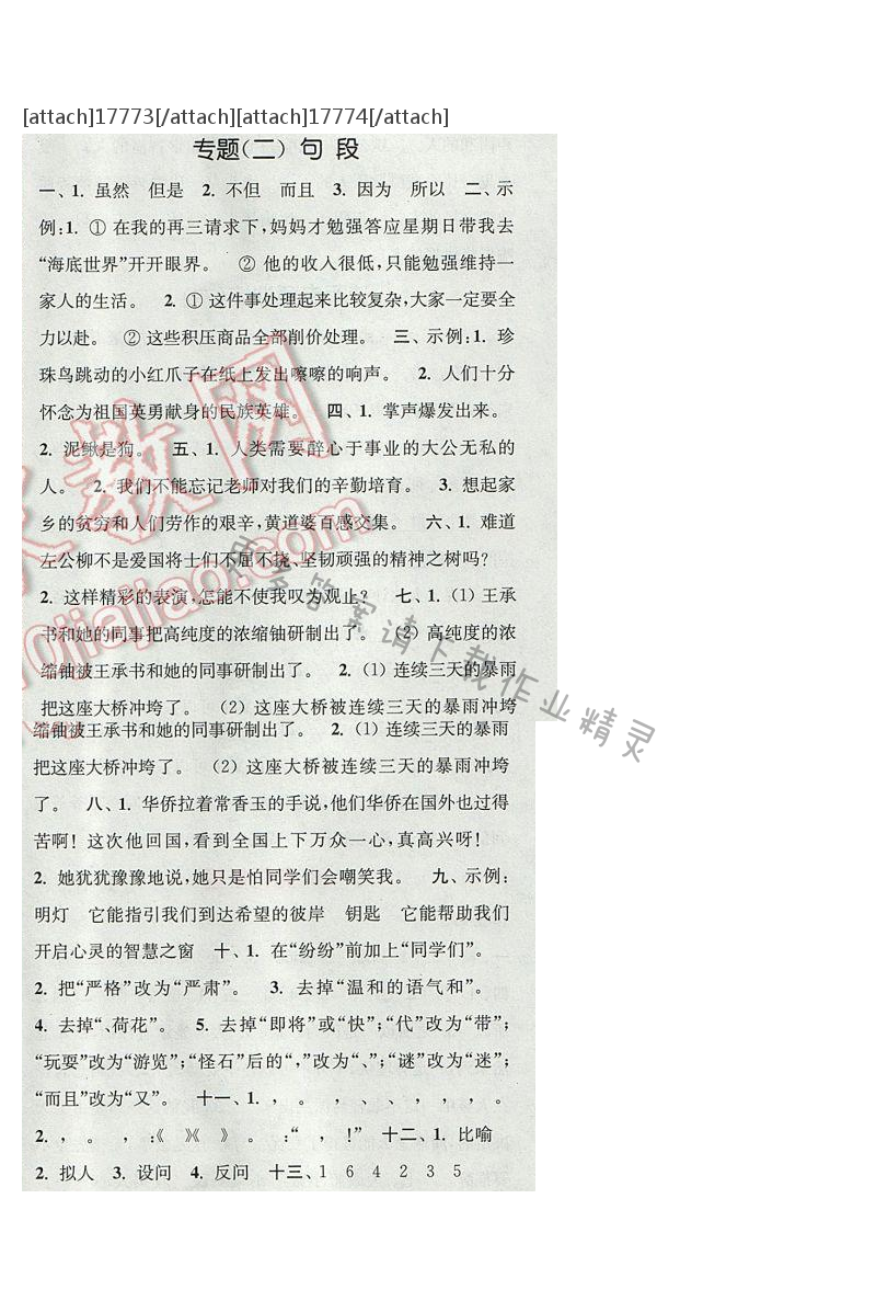 2017年通城学典五年级语文下册S版 期末复习 专题（二）