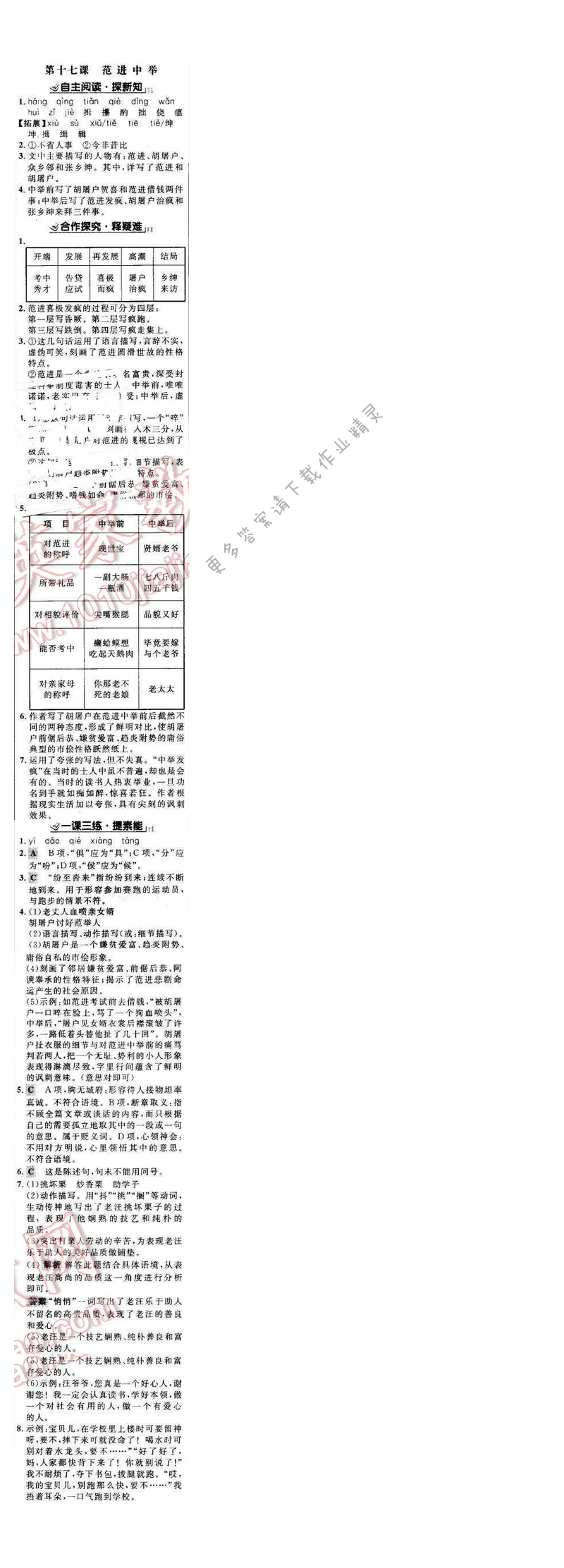 世纪金榜金榜学案八年级语文下册苏教版 第四单元 第十七课