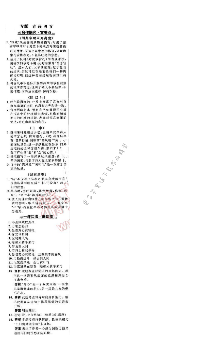 世纪金榜金榜学案八年级语文下册苏教版 第五单元 专题