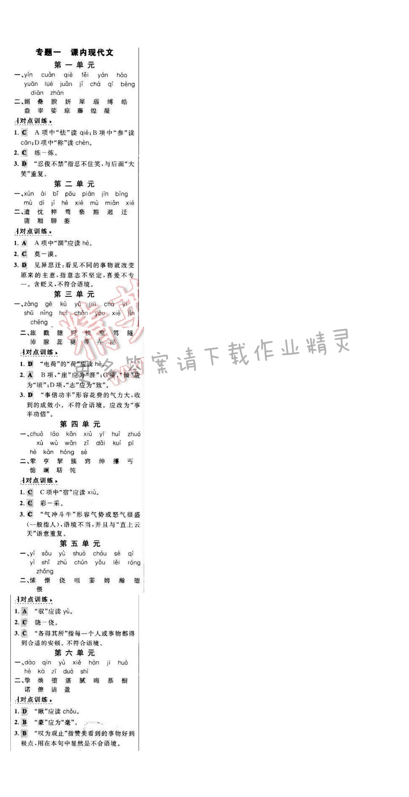 世纪金榜金榜学案八年级语文下册苏教版 期末复习课 专题一