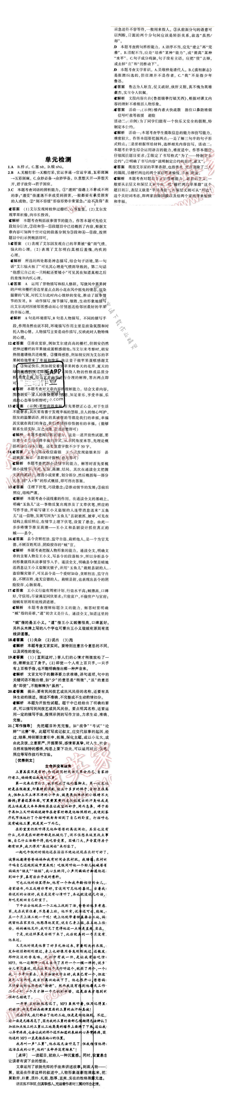5年中考3年模拟初中语文八年级下册苏教版第四单元检测