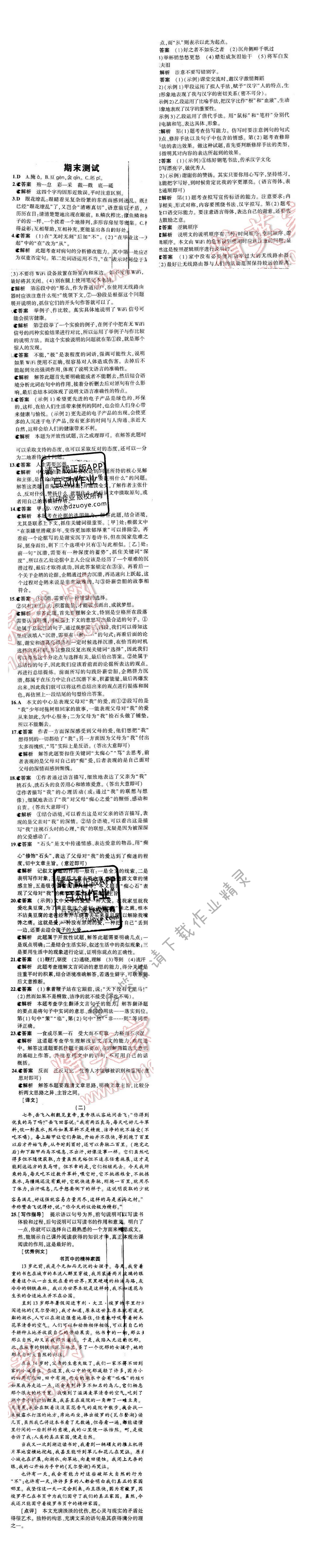 5年中考3年模拟初中语文八年级下册苏教版期末测试