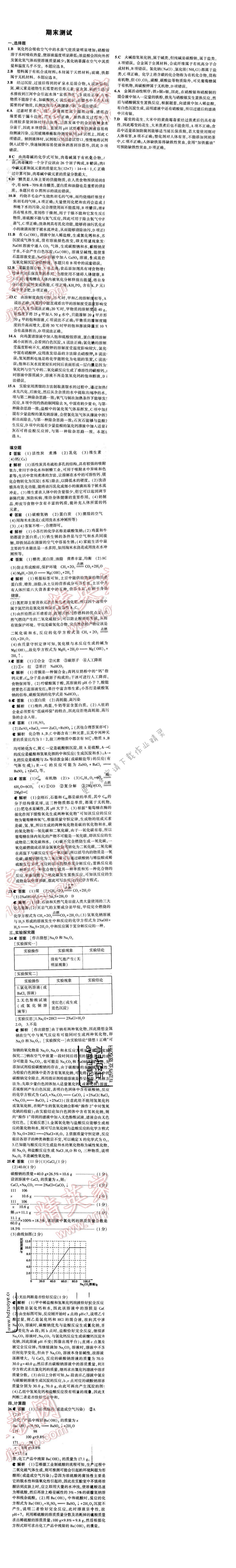 2016年5年中考3年模拟初中化学九年级下册沪教版 期末测试