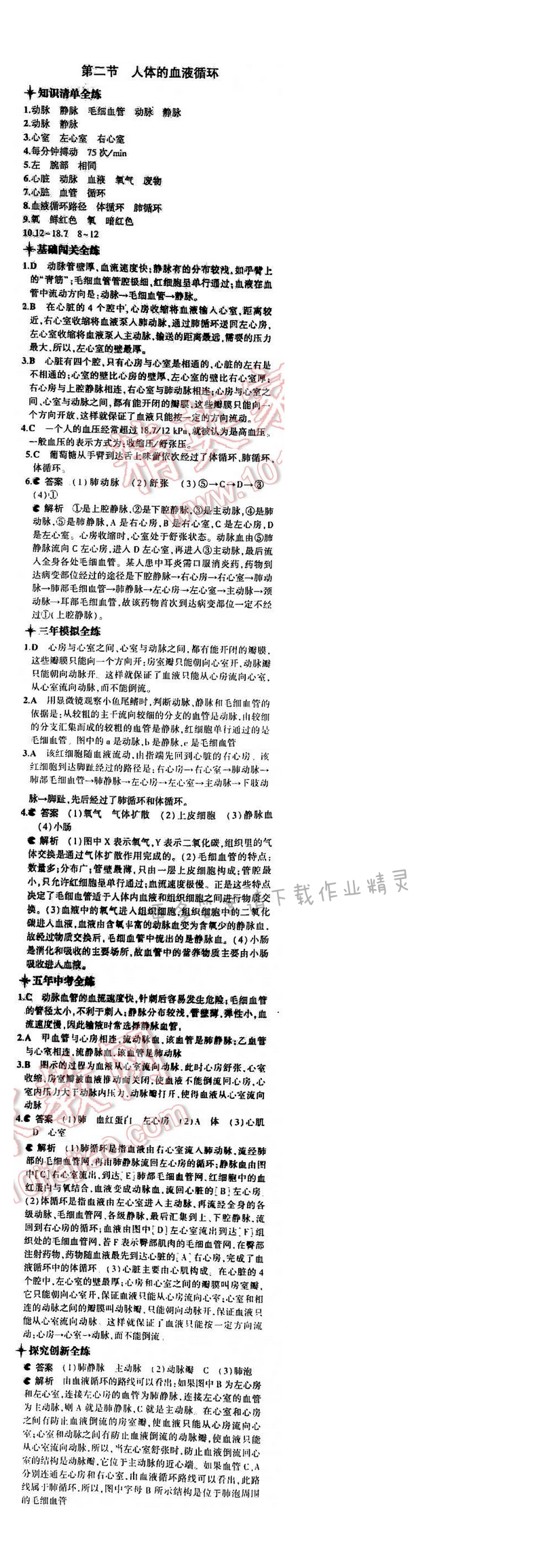 5年中考3年模拟初中生物七年级下册苏教版 第十章 第二节