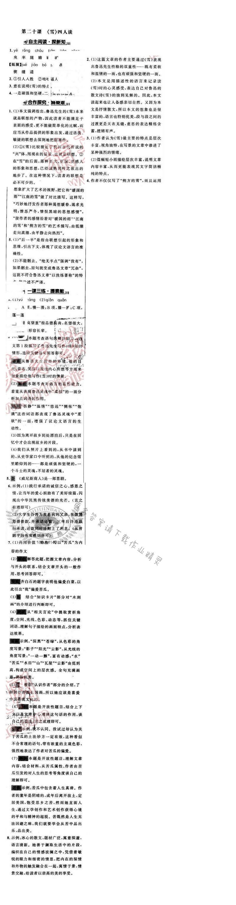 世纪金榜金榜学案九年级语文下册苏教版第五单元第二十课