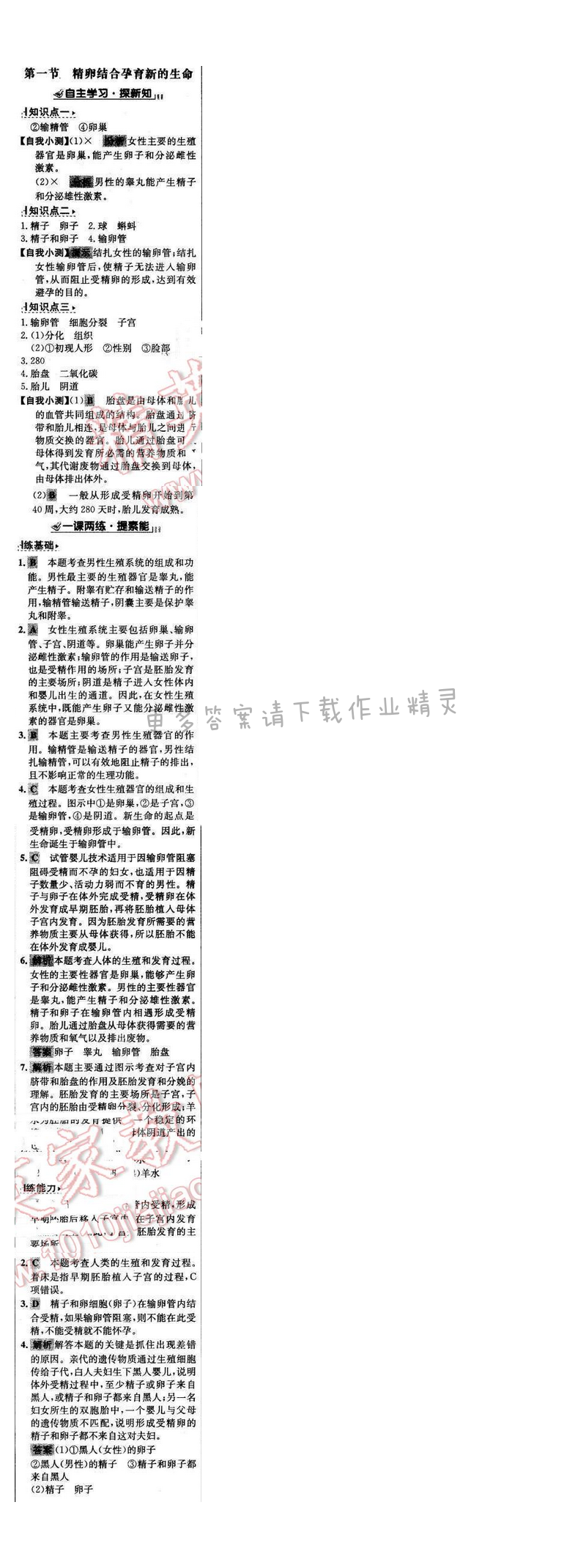 世纪金榜金榜学案七年级生物下册苏教版 第八章 第一节