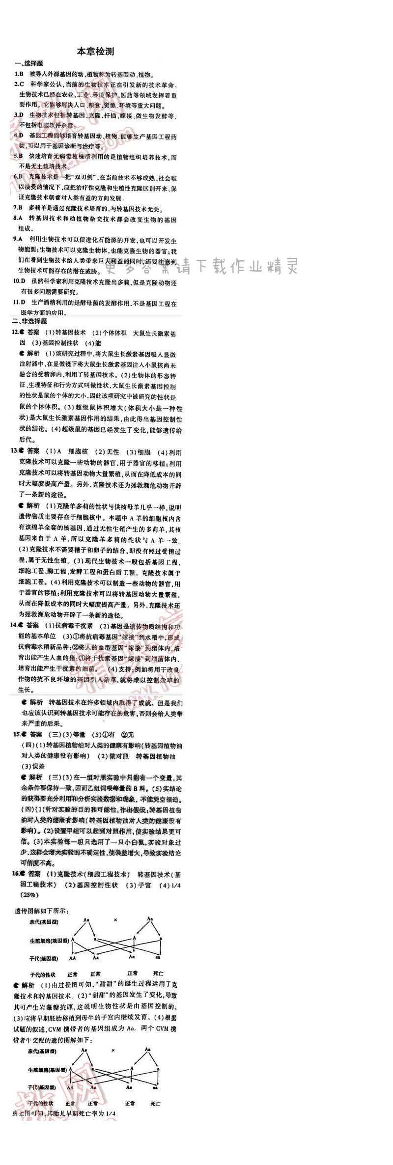 5中考3年模拟初中生物八年级下册苏教版9单元第二十四章 本章检测