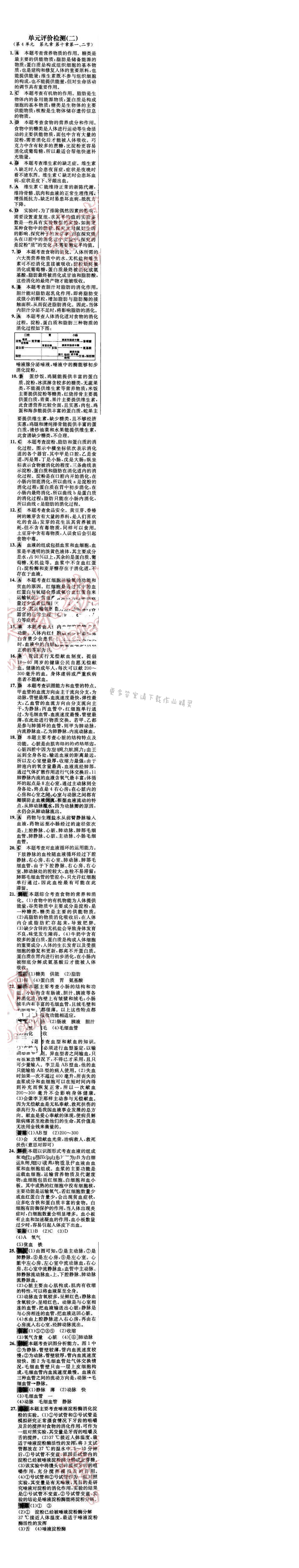世纪金榜金榜学案七年级生物下册苏教版 阶段检测卷 单元评价检测（二）