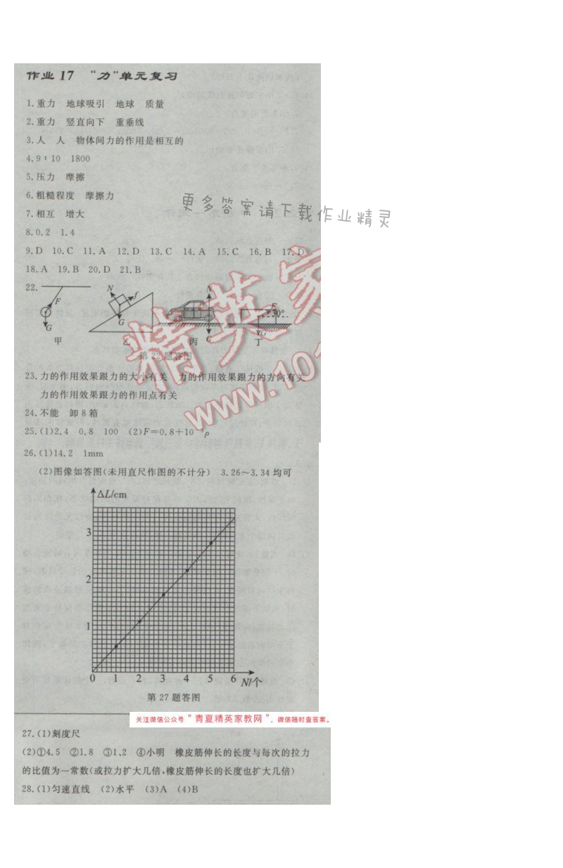 启东中学作业本八年级物理下册江苏版第八章作业十七