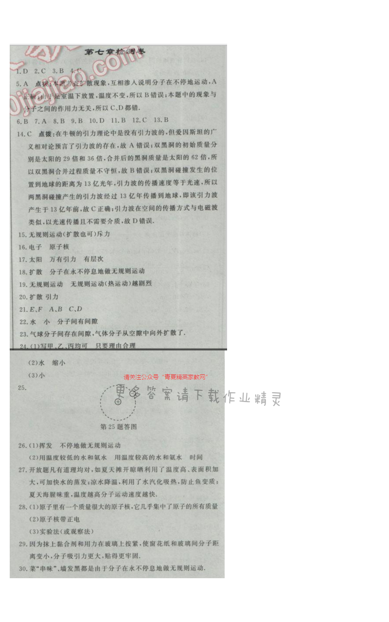 启东中学作业本八年级物理下册江苏版 第七章检测卷