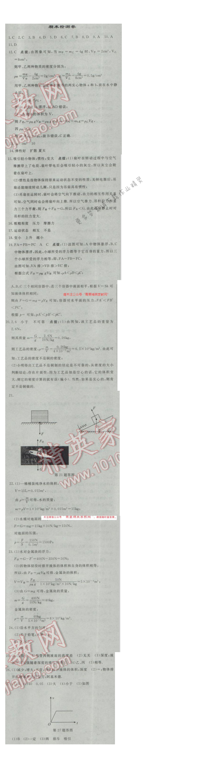 启东中学作业本八年级物理下册 期末测试卷