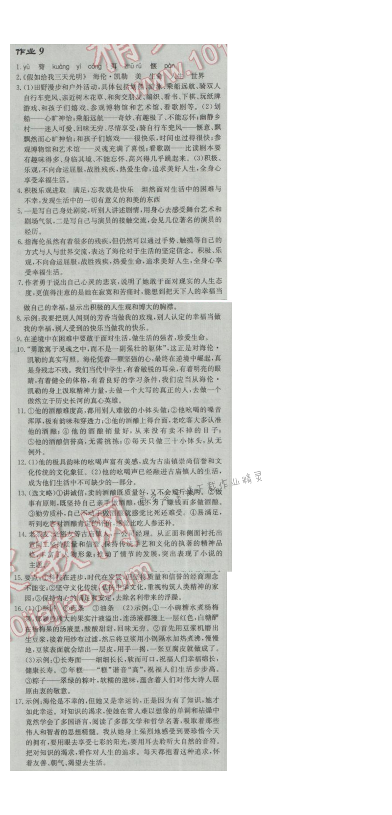 2017年启东中学作业本九年级语文下册江苏版 作业9