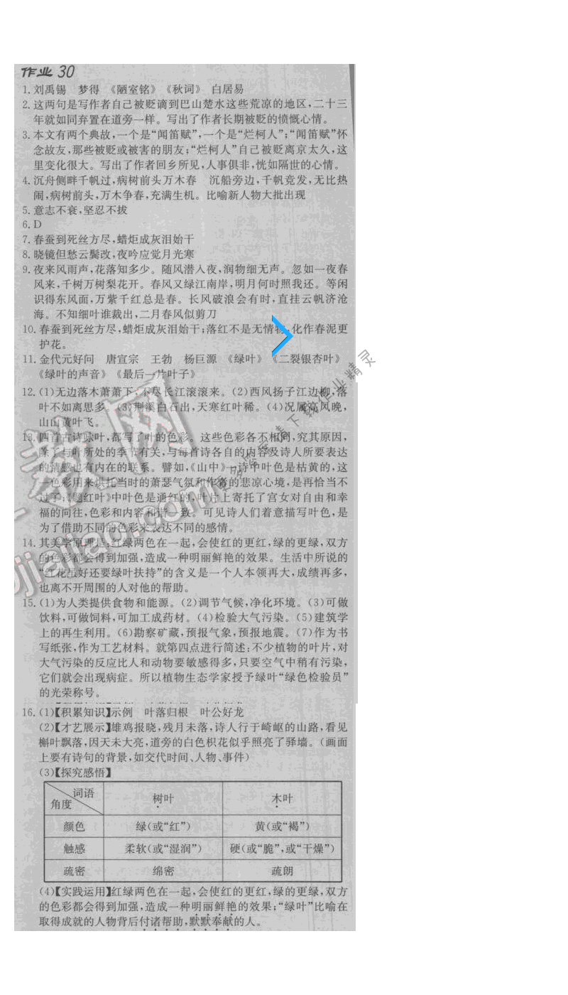 启东中学作业本八年级语文下册江苏版 第五单元 作业三十