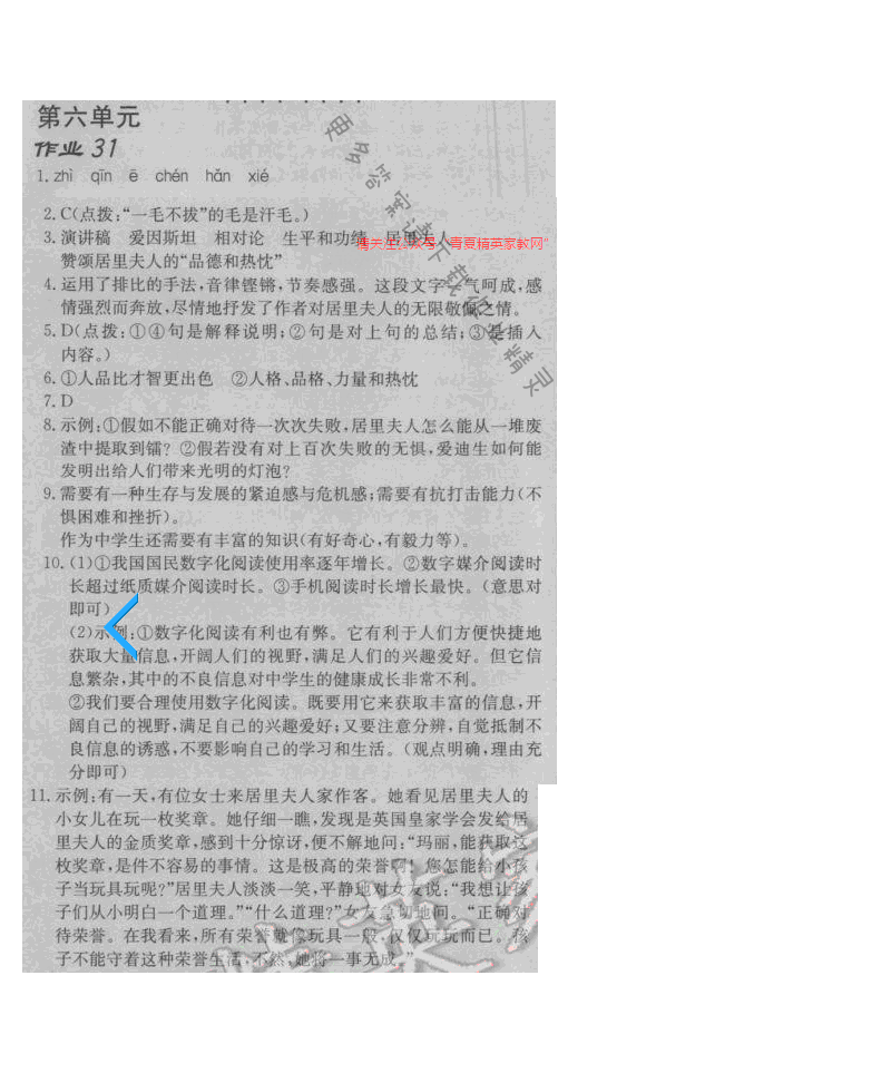 启东中学作业本八年级语文下册江苏版 第六单元 作业三十一