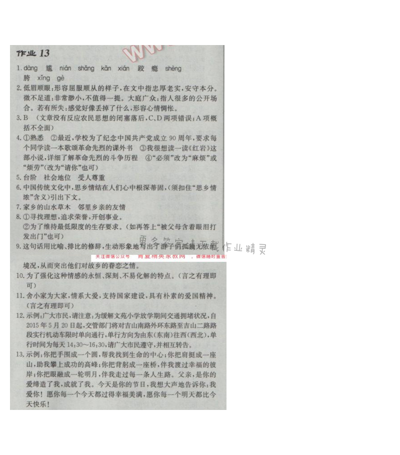 2017年启东中学作业本九年级语文下册江苏版 作业13