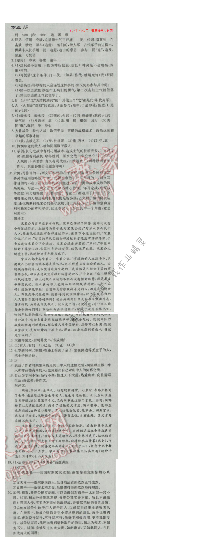 2017年启东中学作业本九年级语文下册江苏版 作业15
