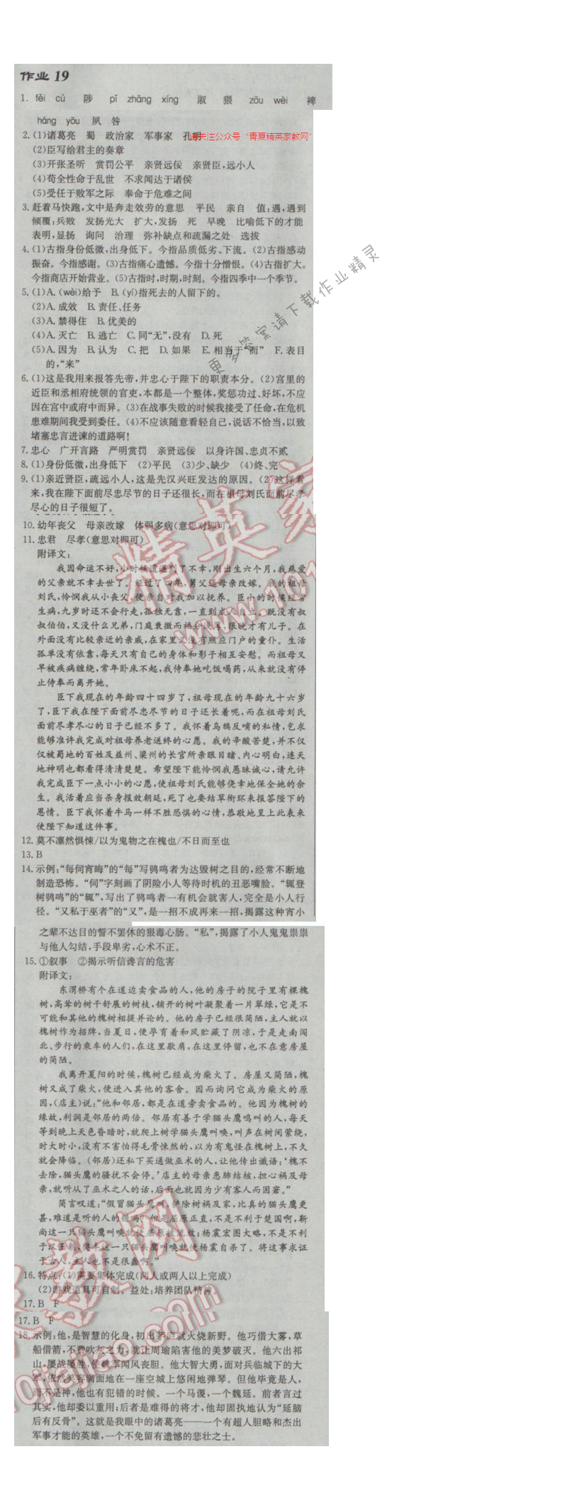 2017年启东中学作业本九年级语文下册江苏版 作业19